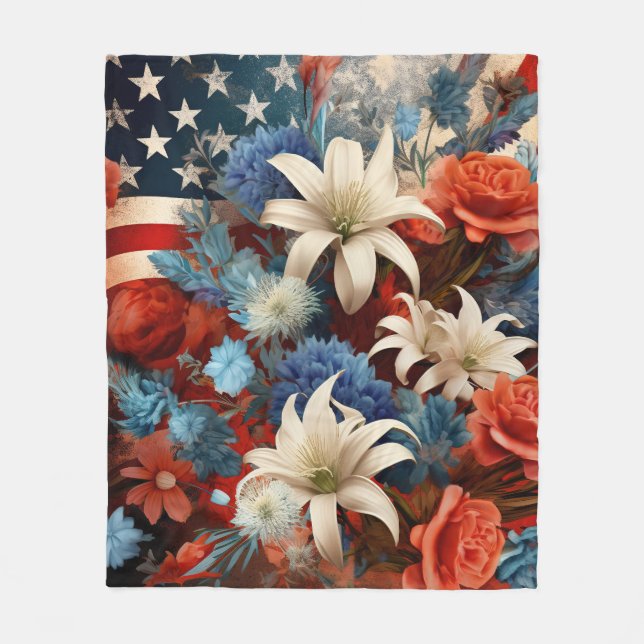 Red White och Blue Patriotic Fleecefilt (Framsidan)