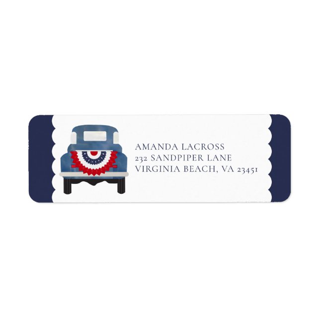 Red White och Blue Patriotic Label Returadress Etikett (Framsidan)