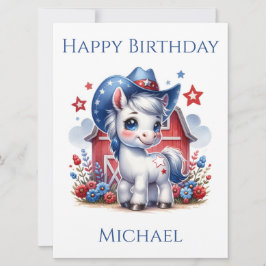 Red, White och Blue Patriotic Pony Birthday Card