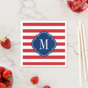 Red White och Blue Patriotic Rand Monogram Pappersservett