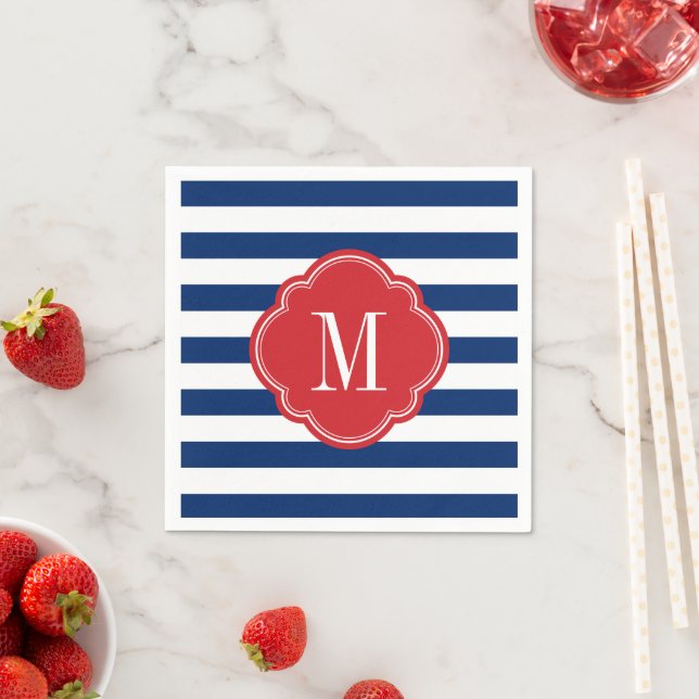 Red White och Blue Patriotic Rand Monogram Pappersservett (Insitu)