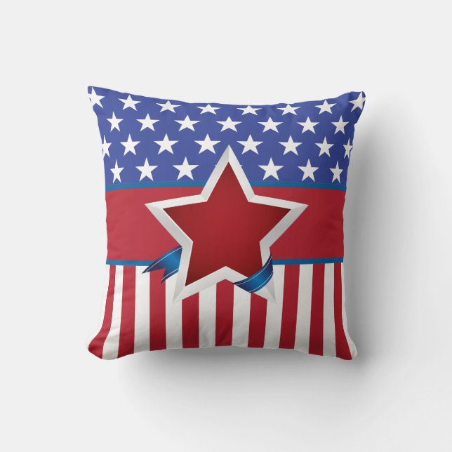 Red White och Blue Patriotic Star Mönster Kudde (Framsida)