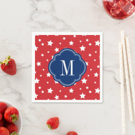 Red White och Blue Patriotic Stars Monogram Pappersservett