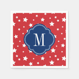 Red White och Blue Patriotic Stars Monogram Pappersservett