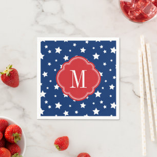 Red White och Blue Patriotic Stars Monogram Pappersservett
