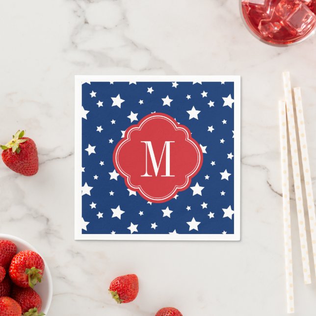 Red White och Blue Patriotic Stars Monogram Pappersservett (Insitu)