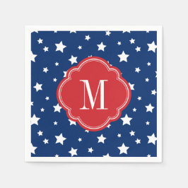 Red White och Blue Patriotic Stars Monogram Pappersservett