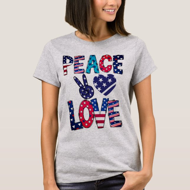 Red White och Blue Peace Kärlek T Shirt (Framsida)