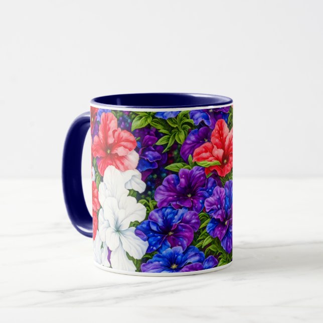 Red White och Blue Petunia Flowers Mugg Kopp (Framsida vänster)