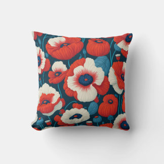 Red, White och Blue Poppies Pillow Kudde