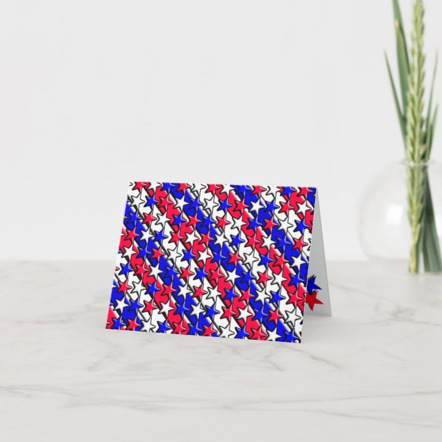 Red, White och Blue Rand and Stars Notecard Kort (Framsida)