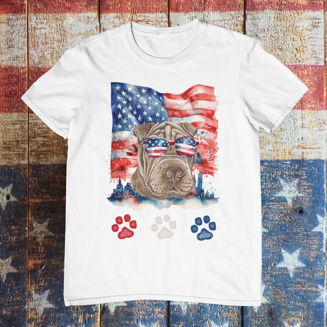 Red White och Blue Shar Pei Hund Pet 4 juli T Shirt (Skapare uppladdad)