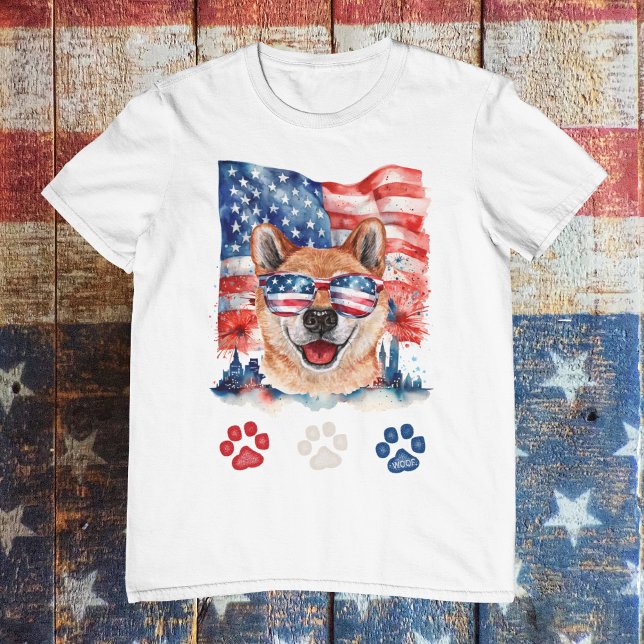 Red White och Blue Shiba Inu Hund Pet 4 juli T Shirt (Skapare uppladdad)