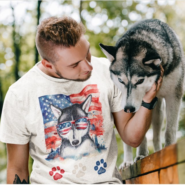 Red White och Blue Siberian husky Hund 4 juli T Shirt (Skapare uppladdad)