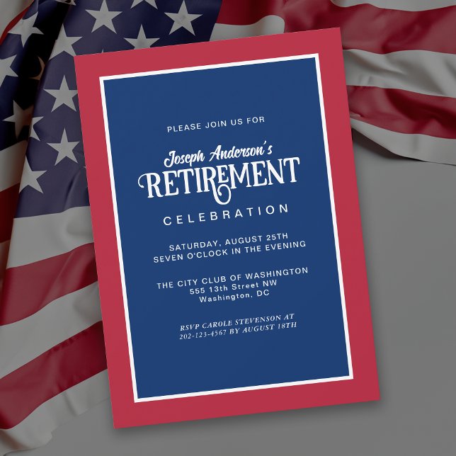 Red White och Blue Simple Elegant Pension Party Inbjudningar (Available as printed or paperless digital download!)