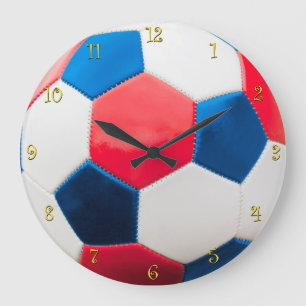 Red White och Blue Soccer Ball Stor Klocka