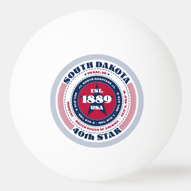 Red, White och Blue South Dakota Circle Pingisboll (Framsidan)