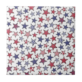 Red White och Blue Stars America Patriotic  Kakelplatta