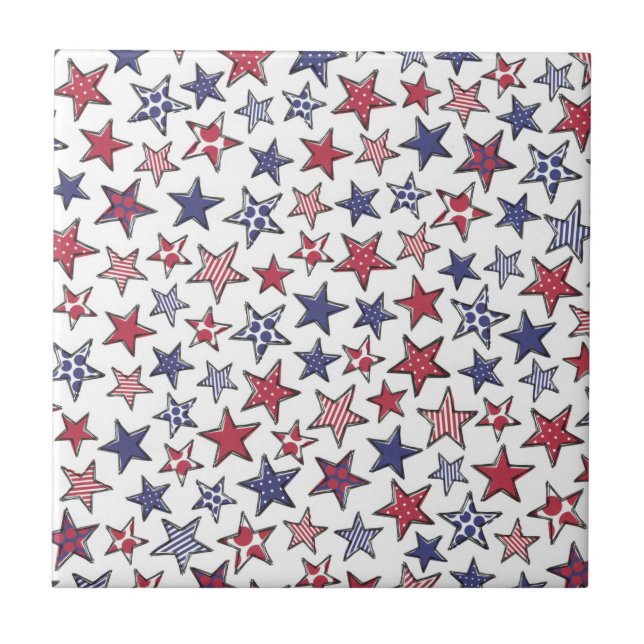 Red White och Blue Stars America Patriotic  Kakelplatta (Framsidan)