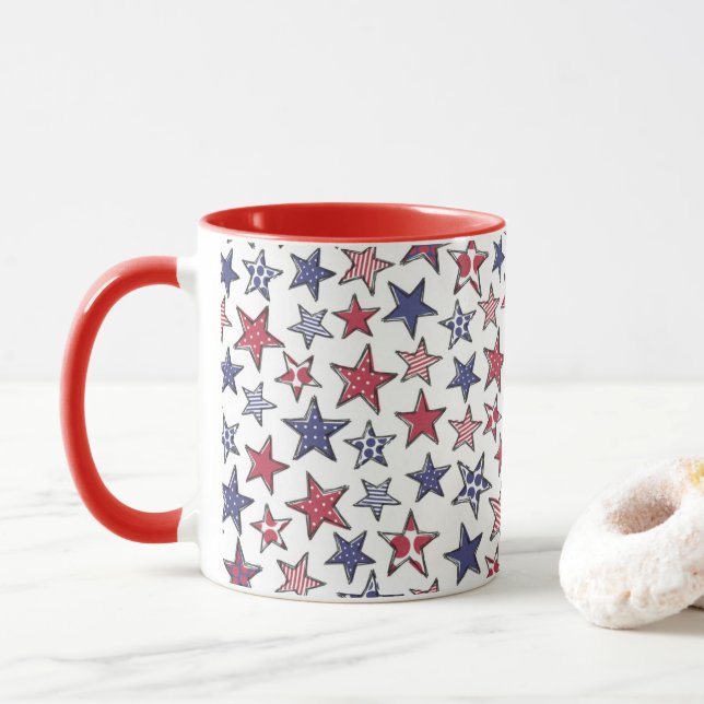 Red White och Blue Stars America Patriotic  Mugg (Med munk)