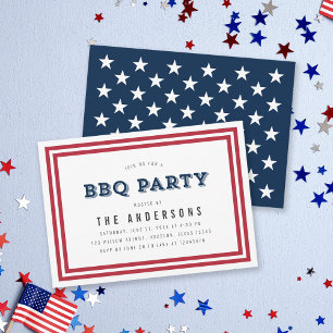 Red White och Blue Stars BBQ Party Inbjudningar