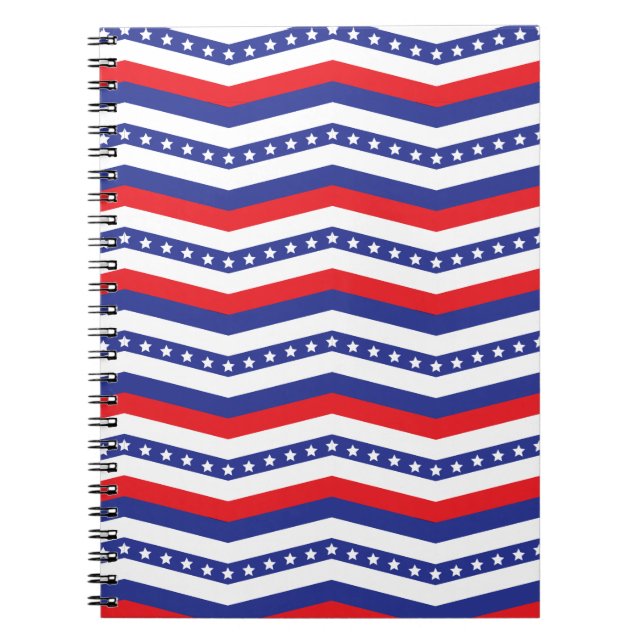 Red White och Blue Stars och stripes Chevron Anteckningsbok (Framsidan)