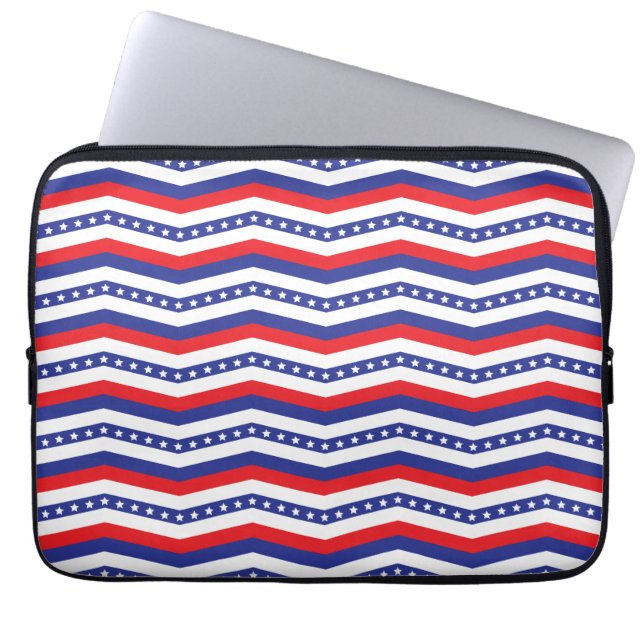 Red White och Blue Stars och stripes Chevron Laptop Fodral (Framsidan)