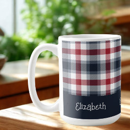 Red White och Blue Tartan Namn Kaffemugg