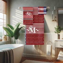 Red White och Blue Theme Stars & Rand Monogram