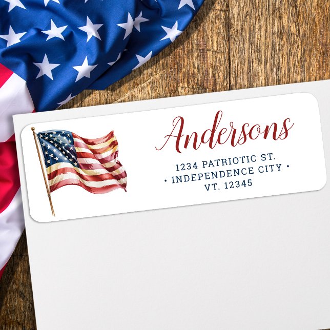 Red White och Blue US American Flagga Returadress Etikett (Skapare uppladdad)