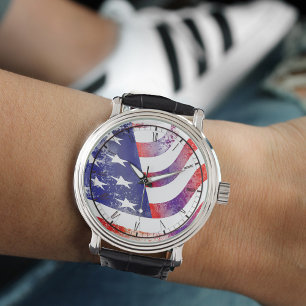 Red White och Blue USA flagga Watch Armbandsur