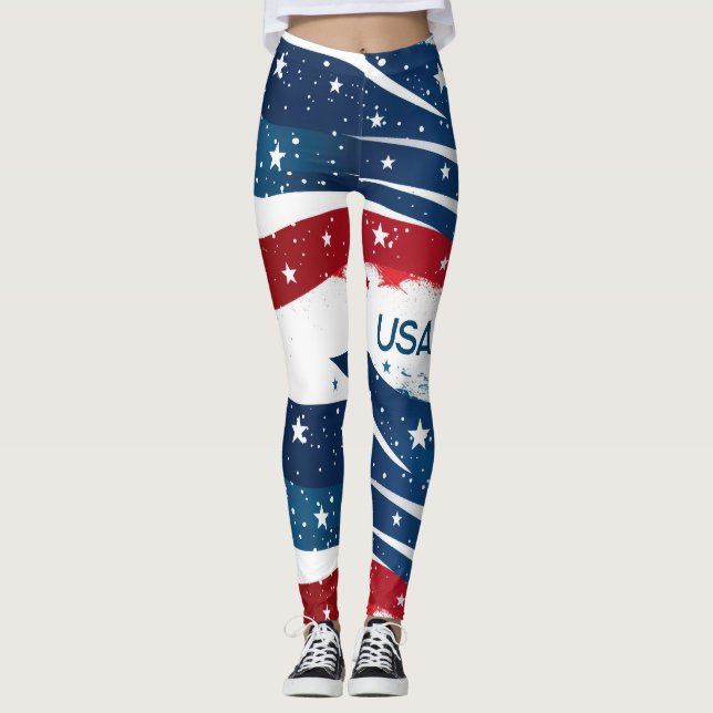 Red White och Blue USA Leggings (Framsida)