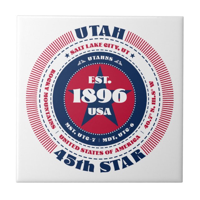 Red, White och Blue Utah Ceramic Tile Kakelplatta (Framsidan)
