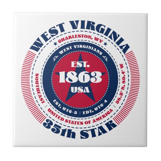 Red, White och Blue Väster Virginia Ceramic Tile Kakelplatta (Framsidan)