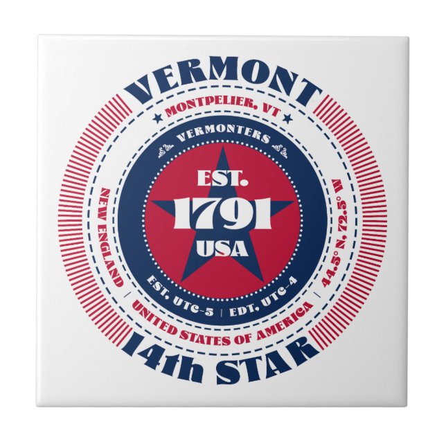 Red, White och Blue Vermont Ceramic Tile Kakelplatta (Framsidan)