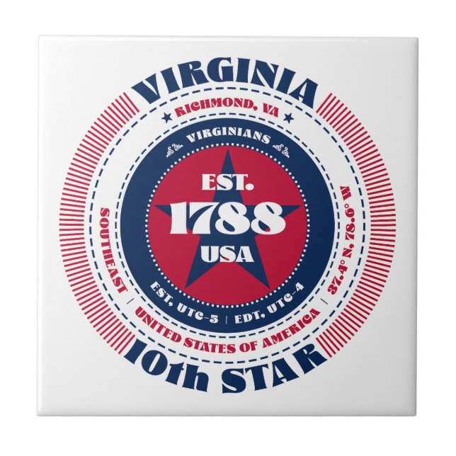 Red, White och Blue Virginia Ceramic Tile Kakelplatta (Framsidan)