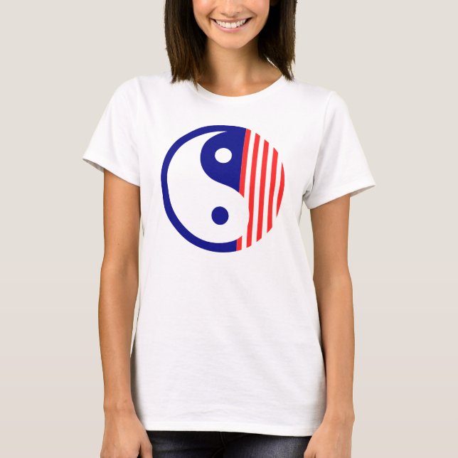 Red White och Blue Yin Yang Symbol T-shirt (Framsida)