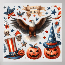 Red, White och Boo!: En patriotisk Halloween-desig Poster