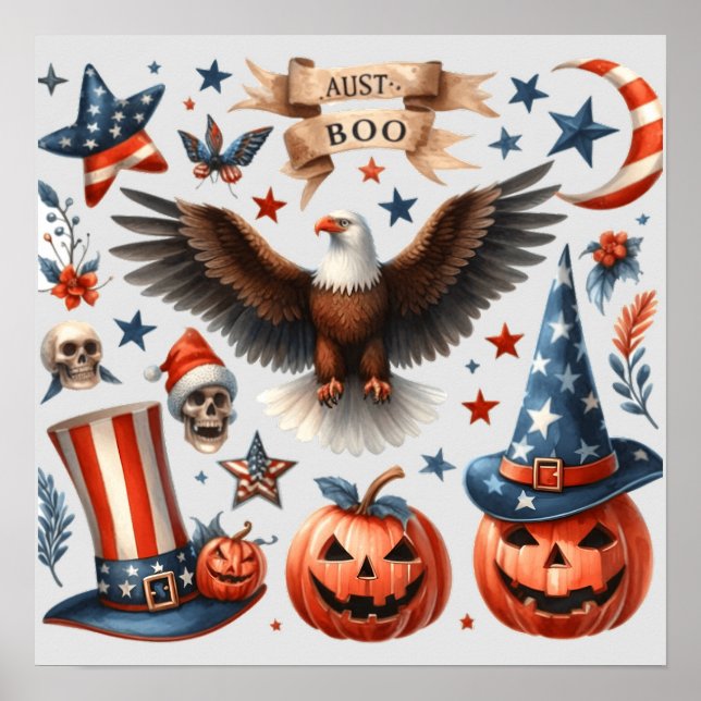 Red, White och Boo!: En patriotisk Halloween-desig Poster (Framsidan)