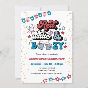 Red White och Boozy 4:e juli Party Vuxen Inbjudningar