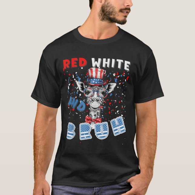 Red White och Bruh Patriotic Giraffe Usa Humor Tee (Framsida)