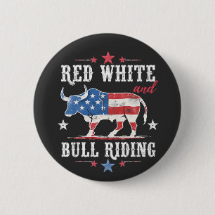 Red White och Bull Riding American Cowboys Knapp