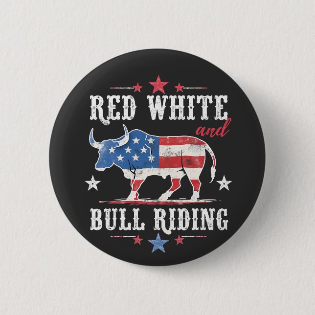 Red White och Bull Riding American Cowboys Knapp (Framsida)
