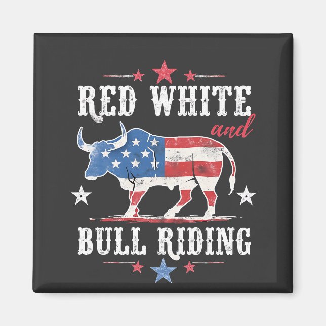 Red White och Bull Riding American Cowboys Magnet (Framsidan)