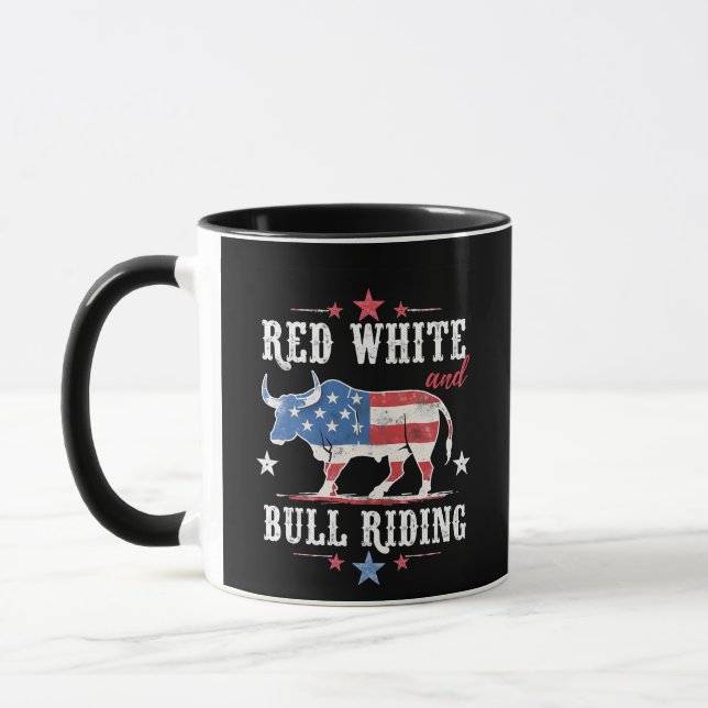 Red White och Bull Riding American Cowboys Mugg (Vänster)