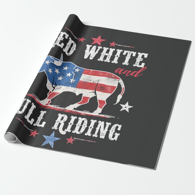 Red White och Bull Riding American Cowboys Presentpapper (Utrullad)