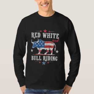 Red White och Bull Riding American Cowboys T Shirt