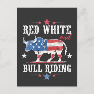 Red White och Bull Riding American Cowboys Vykort