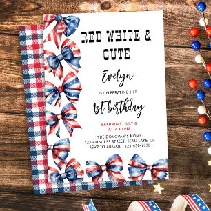 Red White och Cute Bows oavsett ålder Barns födels Inbjudningar