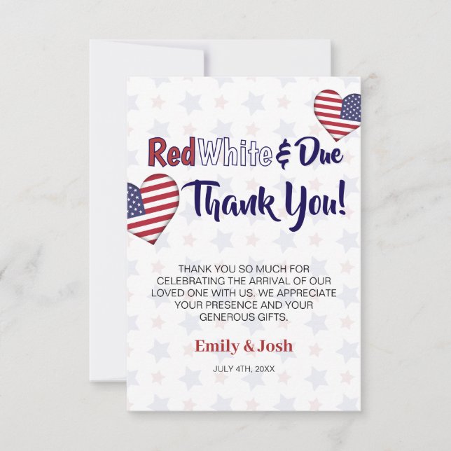 Red White och due 4th of June Baby Shower Tack Kort (Framsida)